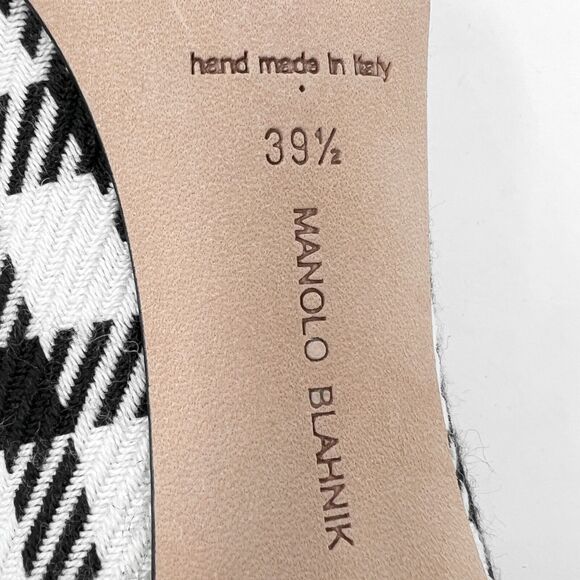 Manolo Blahnik BB Houndstooth Wool Pumps 39.5 Black White Heels - Picture 7 of 9